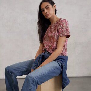 Anthropologie Shirt Womens Small Red Motif Demeter Paisley Tee Sparkle Metallic